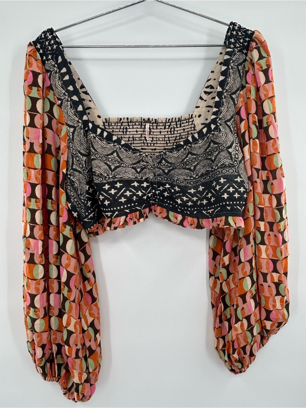 Free People Naomi Printed Long Sleeve Crop Top Large